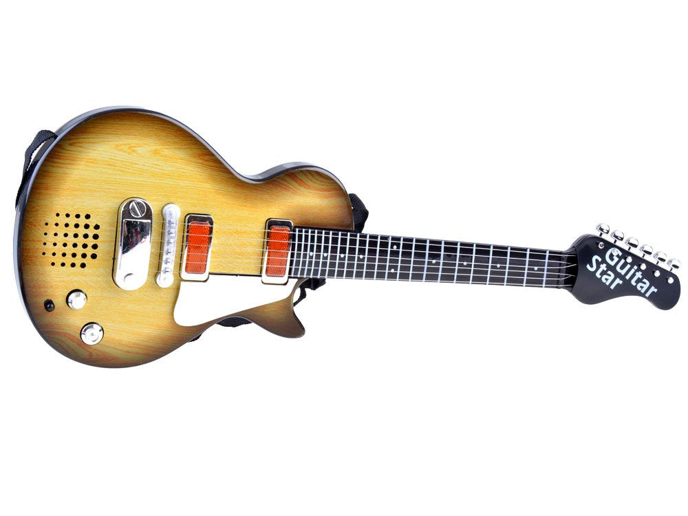 Elektrinė gitara vaikams su reguliuojamu dirželiu ir šviesos efektais, šviesiai ruda