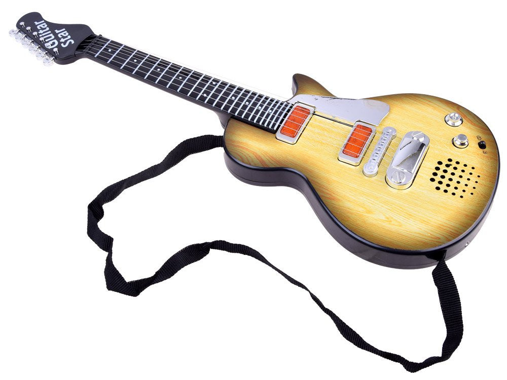 Elektrinė gitara vaikams su reguliuojamu dirželiu ir šviesos efektais, šviesiai ruda
