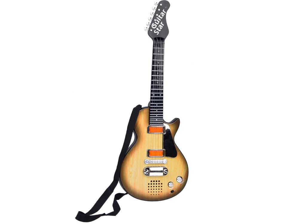 Elektrinė gitara vaikams su reguliuojamu dirželiu ir šviesos efektais, šviesiai ruda