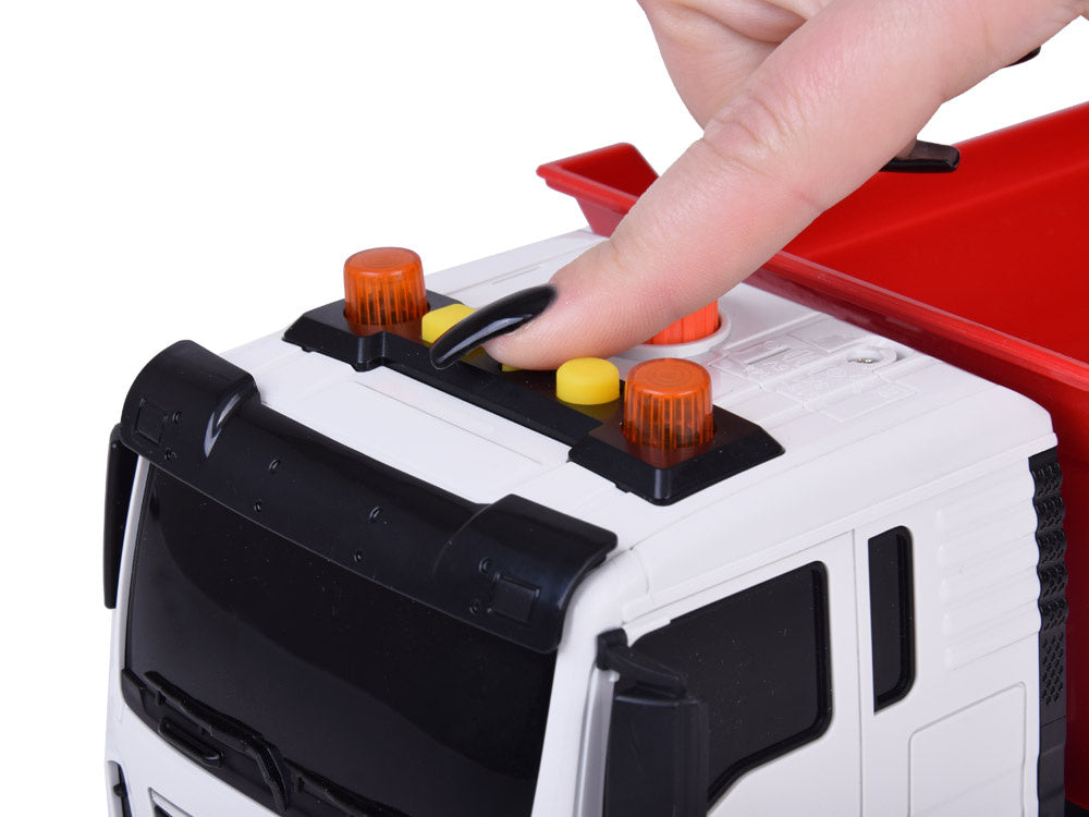 Statybinis sunkvežimis vaikams su pakeliama priekaba, garso ir šviesos efektais, raudonas