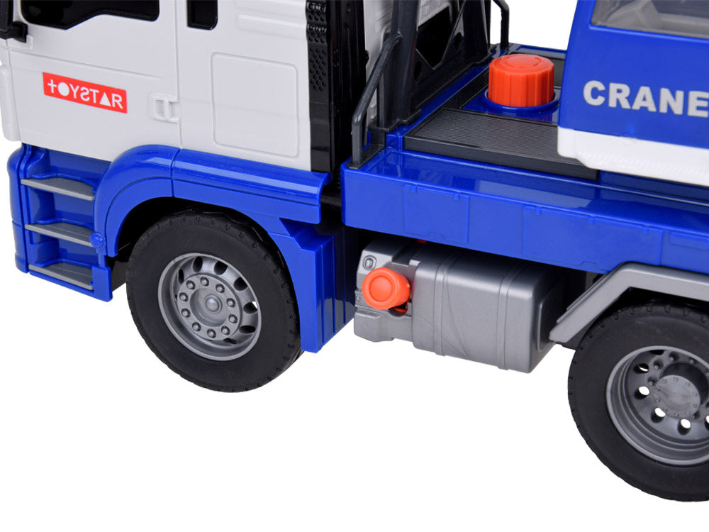 Besisukantis statybinis kranas vaikams su judančia ranka, mėlynas