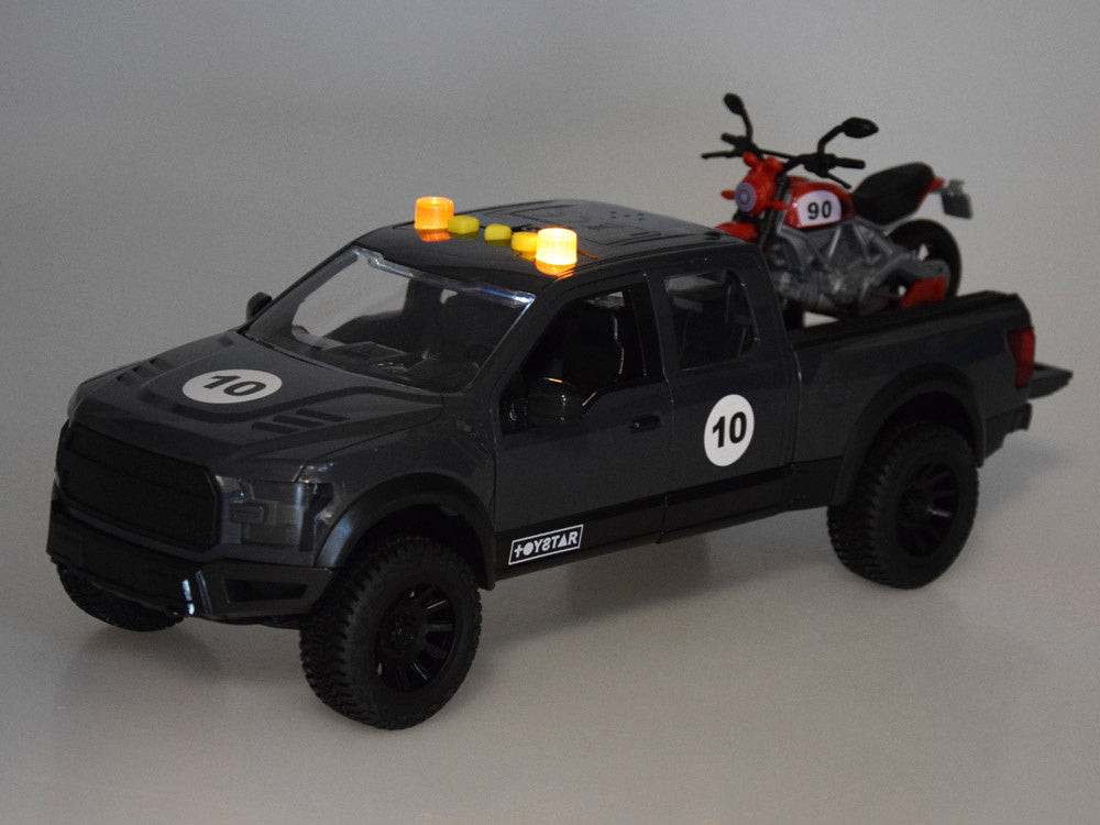 Žaislinis pikapo ir motociklo rinkinys su garso ir šviesos efektais