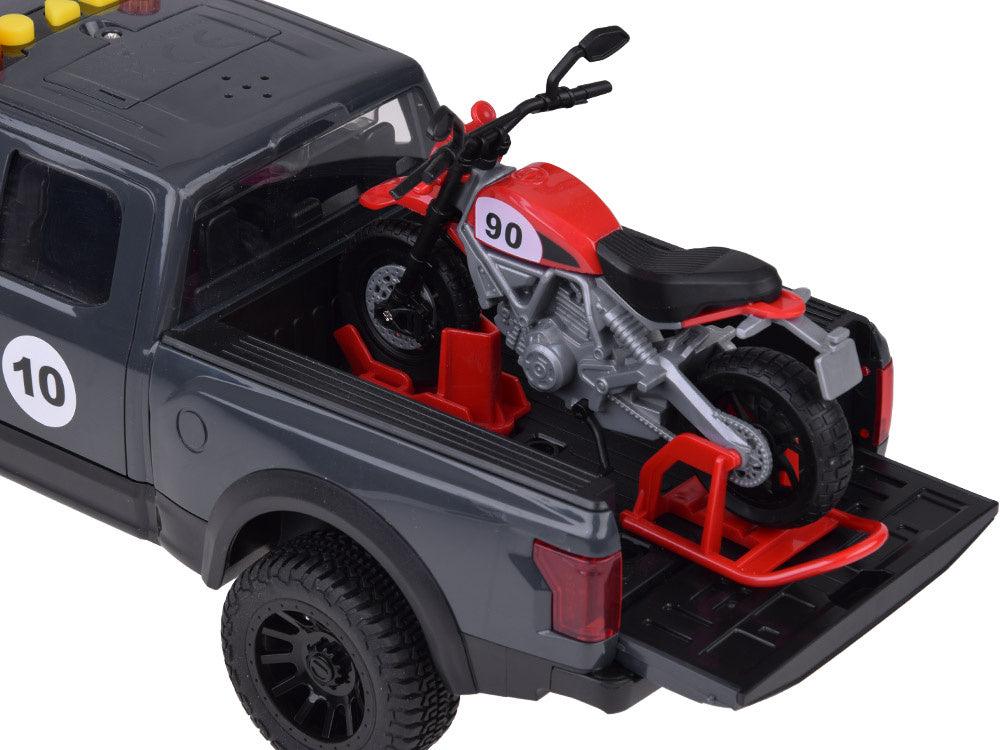 Žaislinis pikapo ir motociklo rinkinys su garso ir šviesos efektais