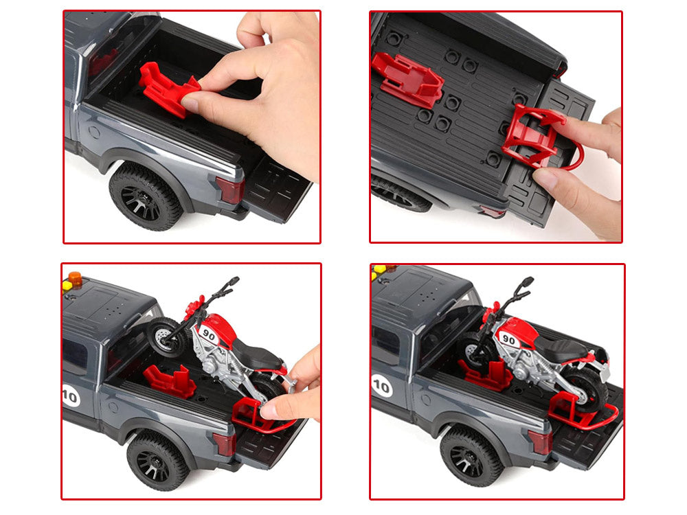 Žaislinis pikapo ir motociklo rinkinys su garso ir šviesos efektais