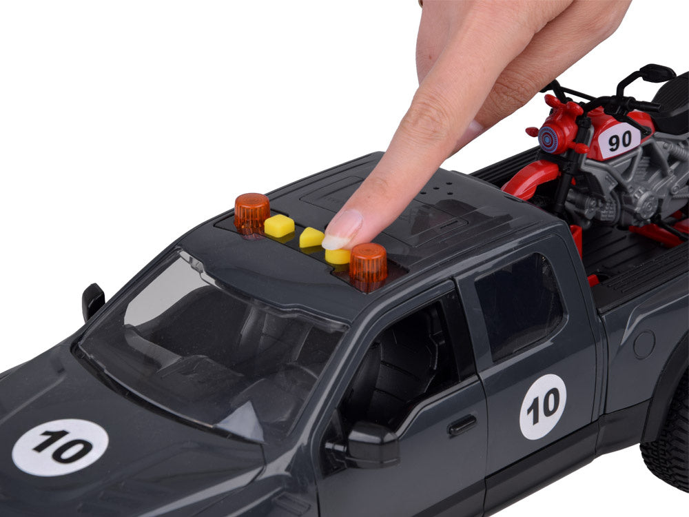 Žaislinis pikapo ir motociklo rinkinys su garso ir šviesos efektais