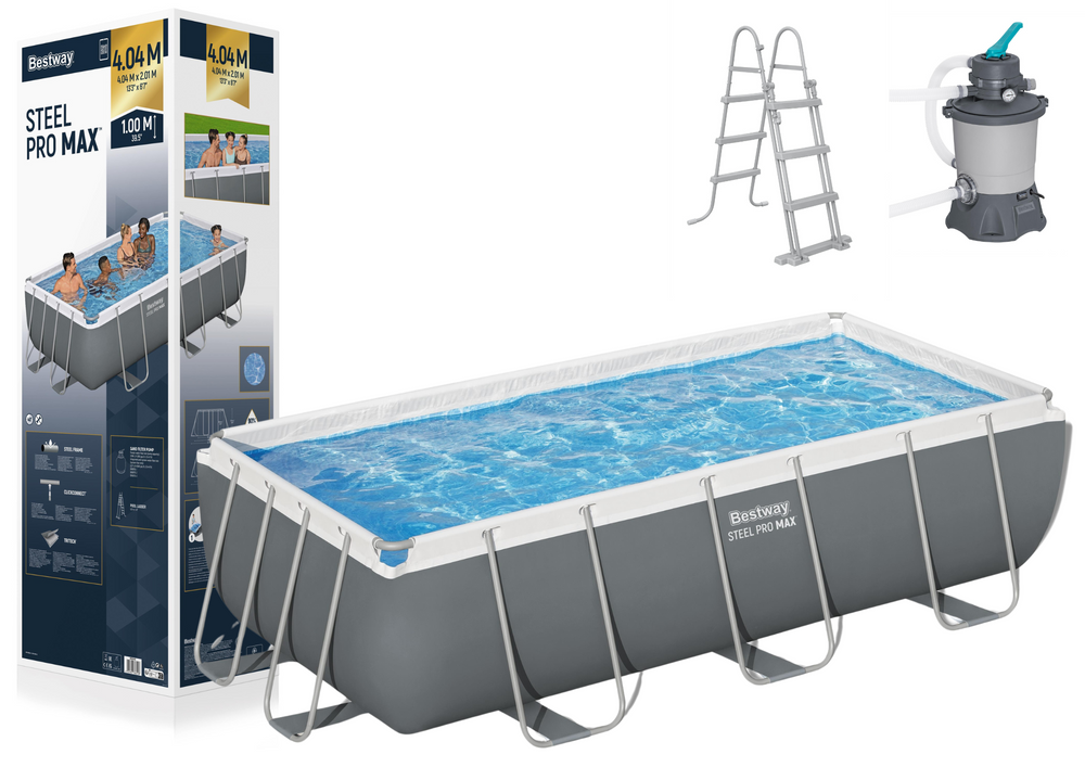 Karkasinis sodo baseinas su filtru ir kopėčiomis 404x201x100cm, Bestway 56442