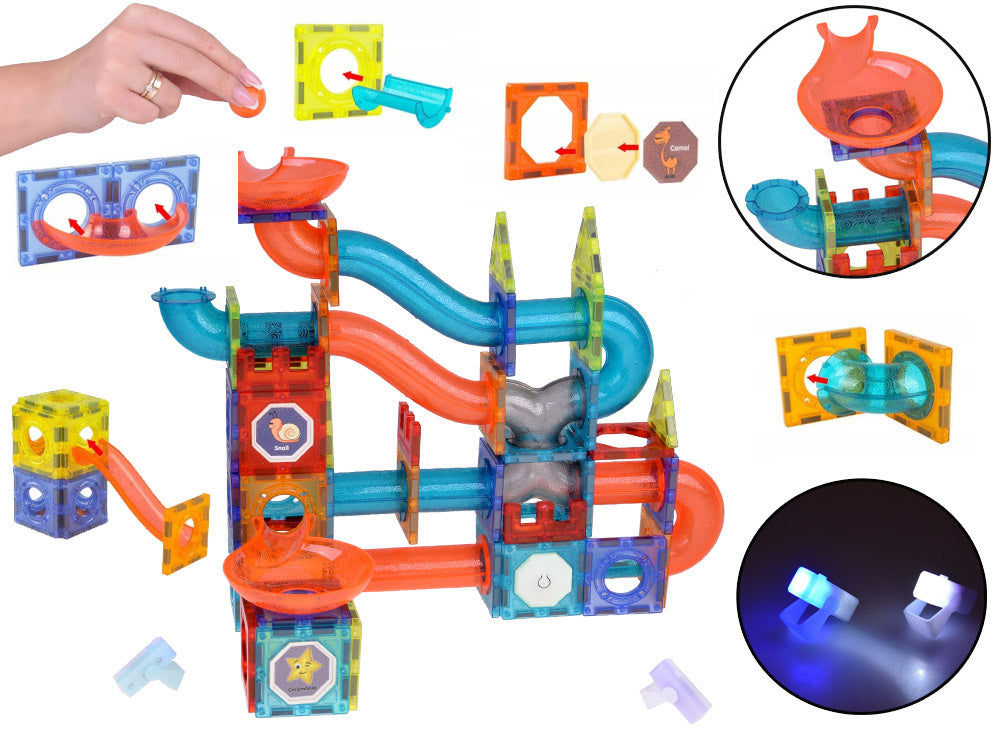 Magnetinių kaladėlių rinkinys su šviesos efektais 142 el