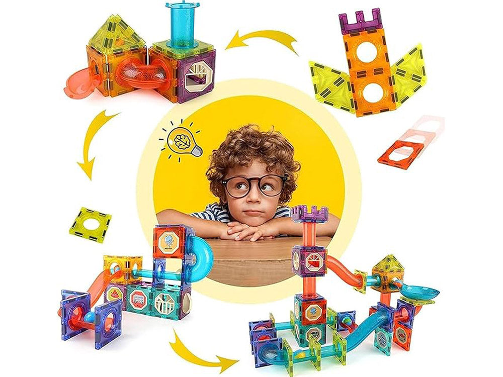 Magnetinių kaladėlių rinkinys su šviesos efektais 142 el