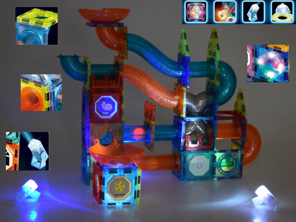 Magnetinių kaladėlių rinkinys su šviesos efektais 142 el