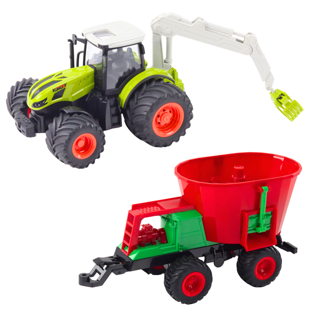 Nuotoliniu būdu valdomas traktorius su sėjamąja ir rotaciniu griebtuvu