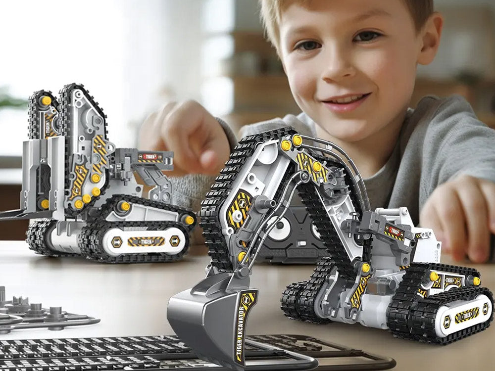 Nuotoliniu būdu valdomo konstruktoriaus rinkinys 4in1 176 el, statybinė technika, pilka