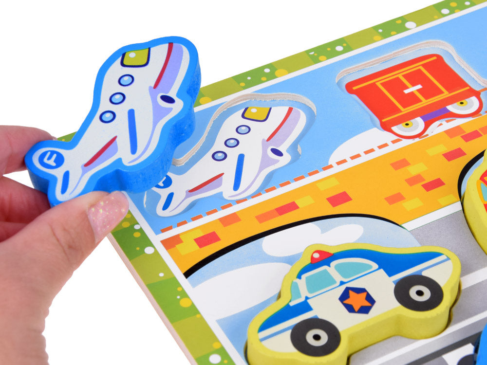 Medinė transporto priemonių dėlionė 9 el.