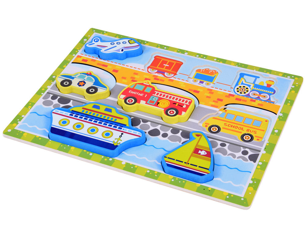 Medinė transporto priemonių dėlionė 9 el.