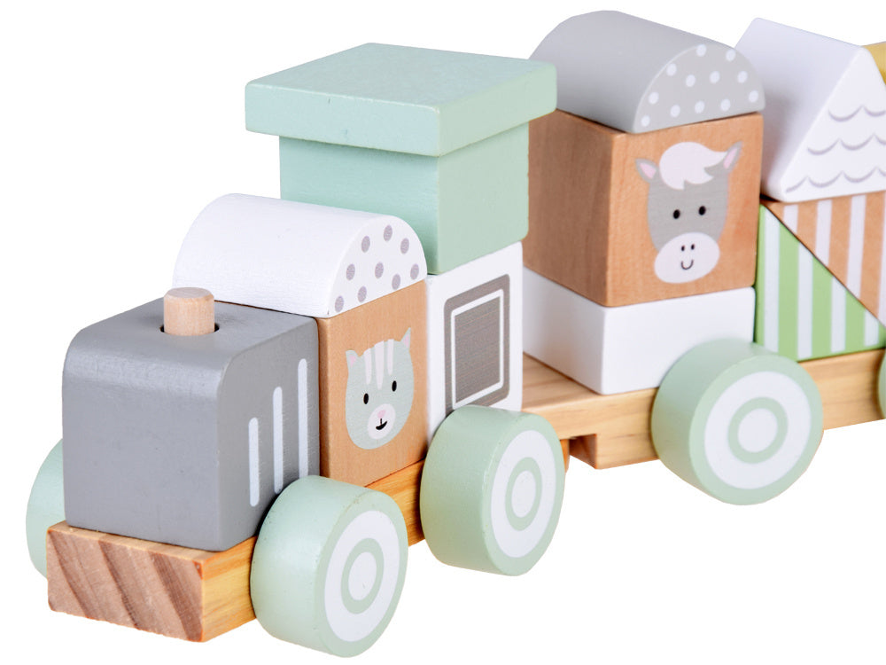 Medinis traukinys su vagonais ir kaladėlėmis 23 el.