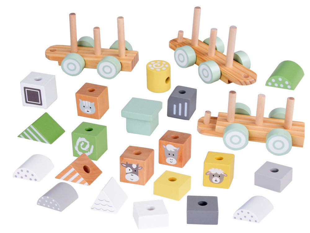 Medinis traukinys su vagonais ir kaladėlėmis 23 el.