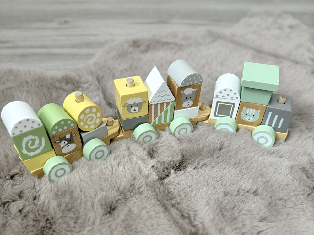 Medinis traukinys su vagonais ir kaladėlėmis 23 el.