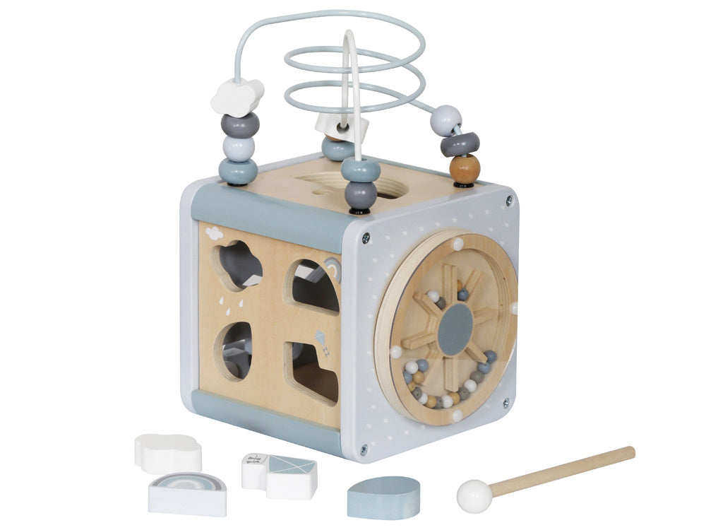 Medinis Montessori daugiafunkcinis veiklos kubas vaikams, mėlynas