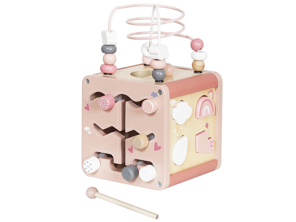 Medinis Montessori daugiafunkcinis veiklos kubas vaikams, rožinis