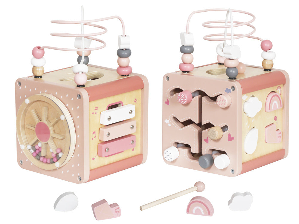 Medinis Montessori daugiafunkcinis veiklos kubas vaikams, rožinis