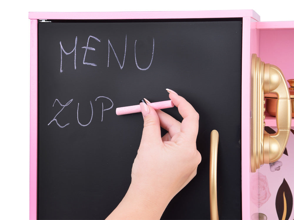 Didelė retro stiliaus medinė virtuvė vaikams, rožinė