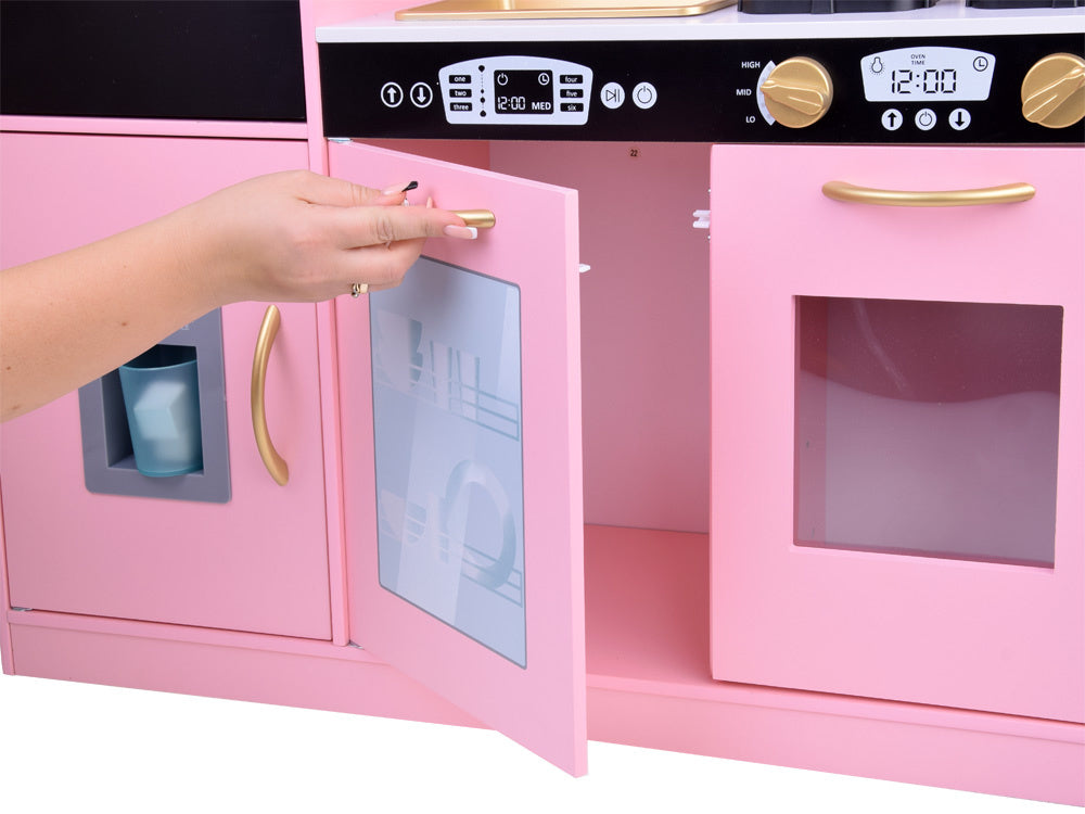 Didelė retro stiliaus medinė virtuvė vaikams, rožinė
