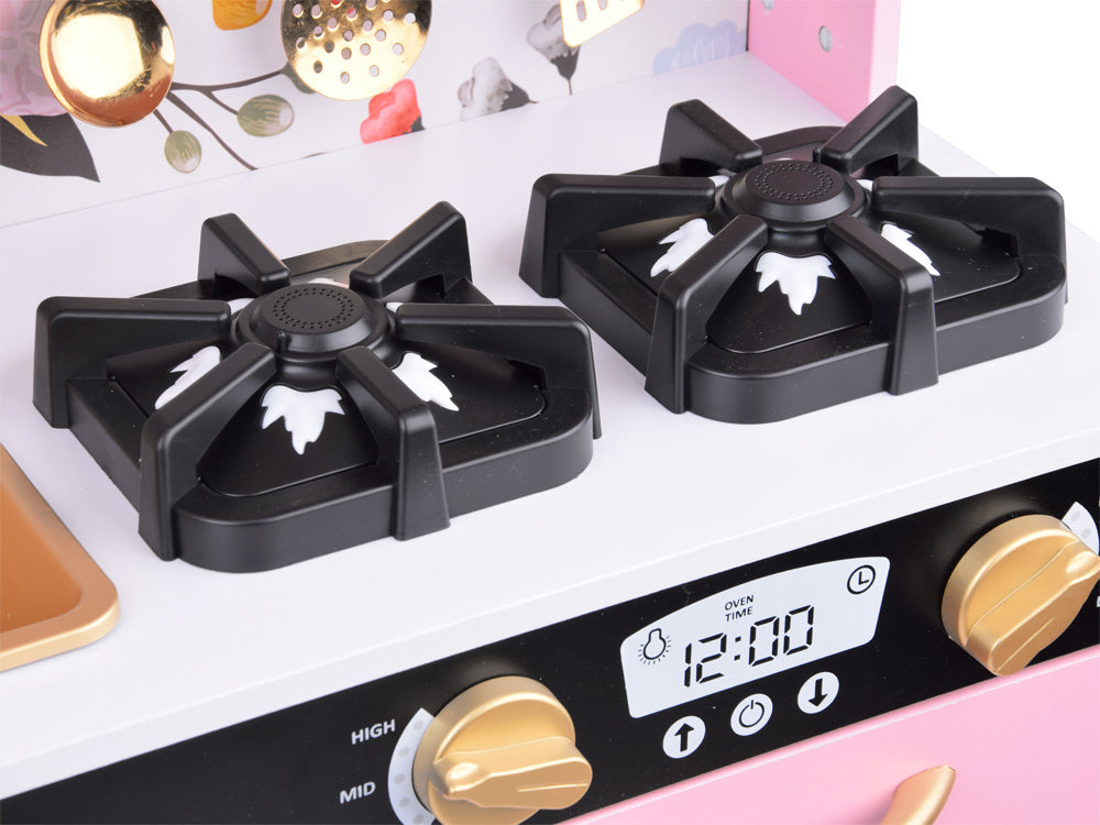 Didelė retro stiliaus medinė virtuvė vaikams, rožinė