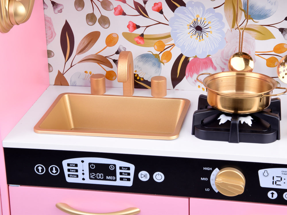 Didelė retro stiliaus medinė virtuvė vaikams, rožinė