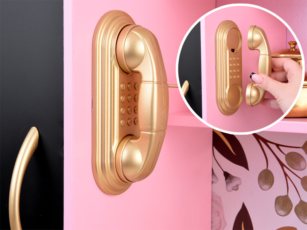 Didelė retro stiliaus medinė virtuvė vaikams, rožinė