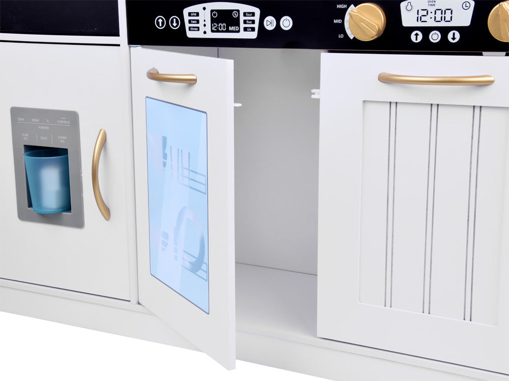 Didelė retro stiliaus medinė virtuvė vaikams, balta