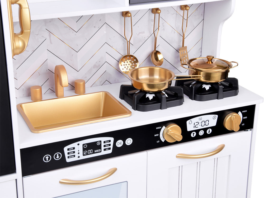 Didelė retro stiliaus medinė virtuvė vaikams, balta