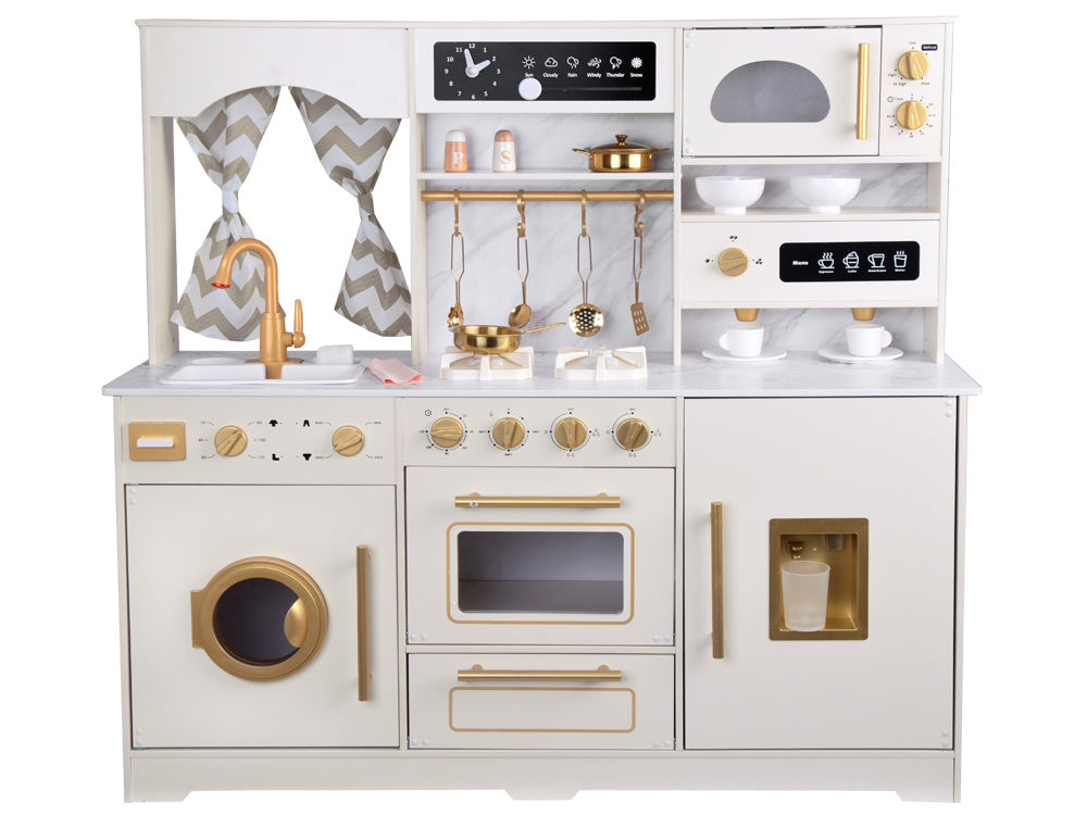 Didelė medinė Glamour stiliaus virtuvė vaikams su priedais