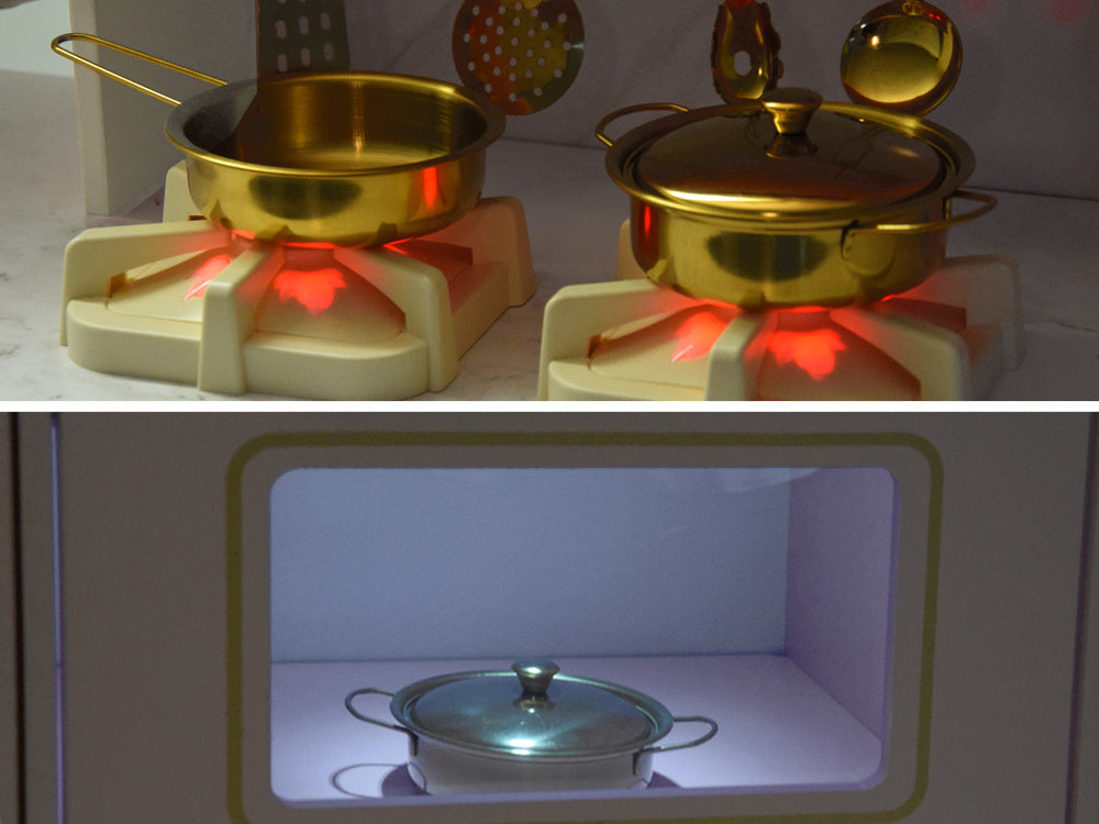 Didelė medinė Glamour stiliaus virtuvė vaikams su priedais