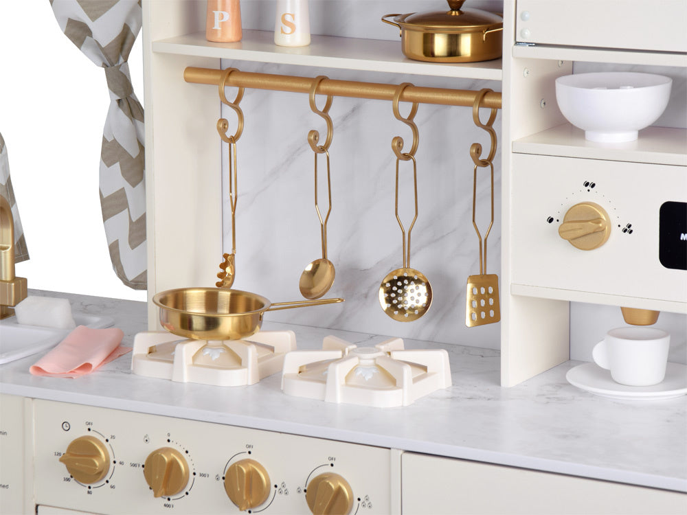 Didelė medinė Glamour stiliaus virtuvė vaikams su priedais