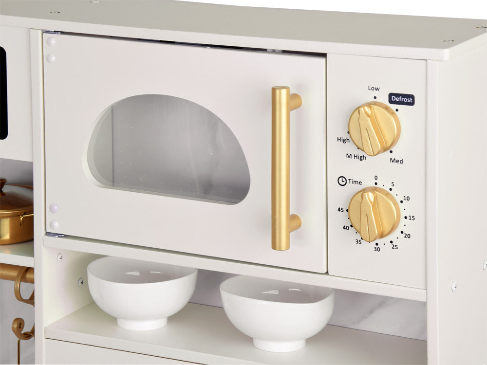 Didelė medinė Glamour stiliaus virtuvė vaikams su priedais