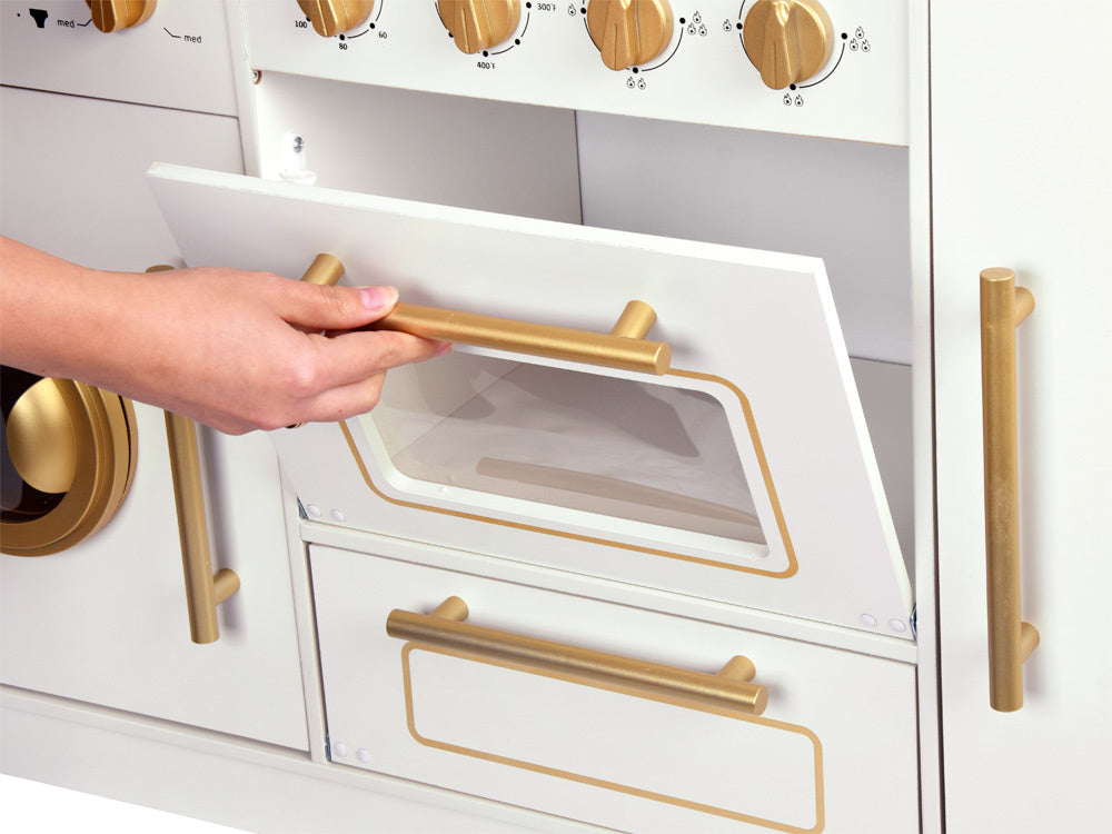 Didelė medinė Glamour stiliaus virtuvė vaikams su priedais