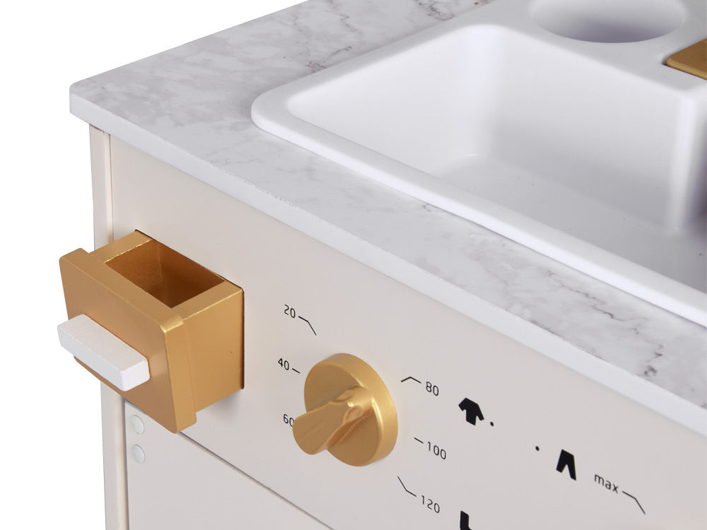 Didelė medinė Glamour stiliaus virtuvė vaikams su priedais