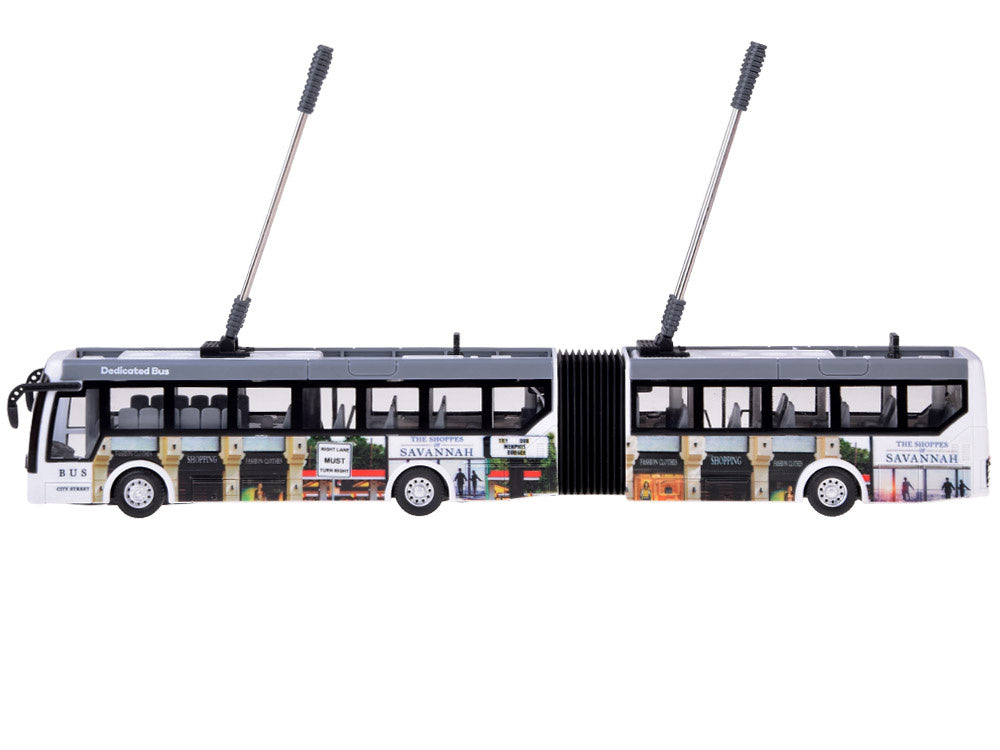 Nuotoliniu būdu valdomas dvigubas troleibusas 36 cm, baltas