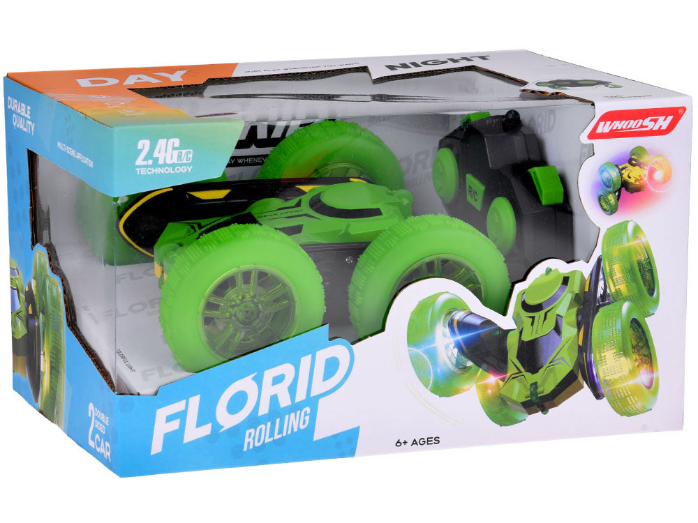 Nuotoliniu būdu valdomas automobilis su šviesos efektais, žalias