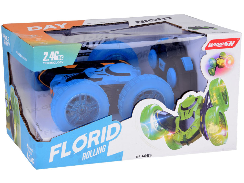 Nuotoliniu būdu valdomas automobilis su šviesos efektais, mėlynas