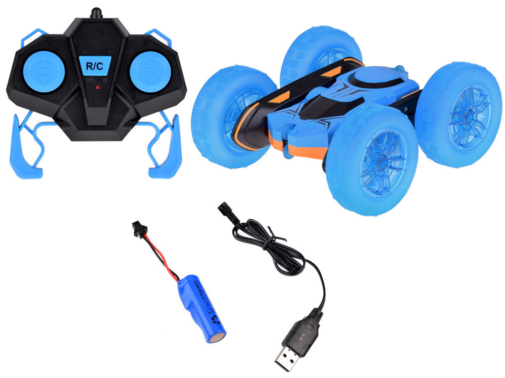 Nuotoliniu būdu valdomas automobilis su šviesos efektais, mėlynas