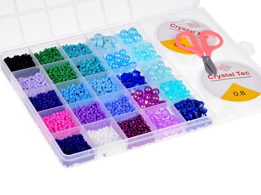Spalvotų karoliukų, kristalų rinkinys apyrankių gamybai 24 spalvos