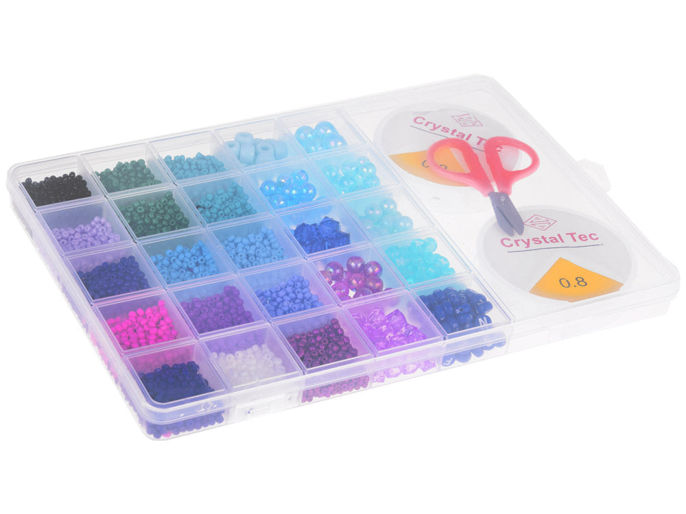 Spalvotų karoliukų, kristalų rinkinys apyrankių gamybai 24 spalvos