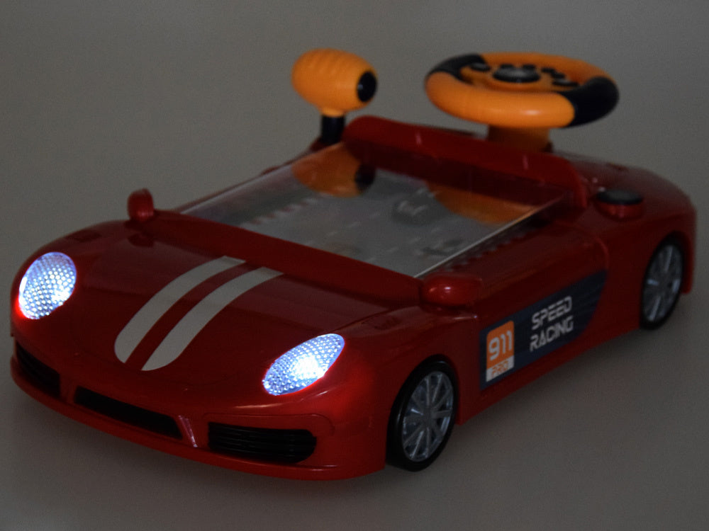 Lenktynių simuliatoriaus žaidimas vaikams su garso ir šviesos efektais, raudonas