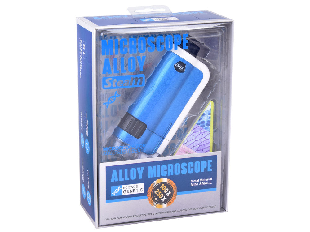 Kišeninis mikroskopas vaikams 100x 250x, mėlynas