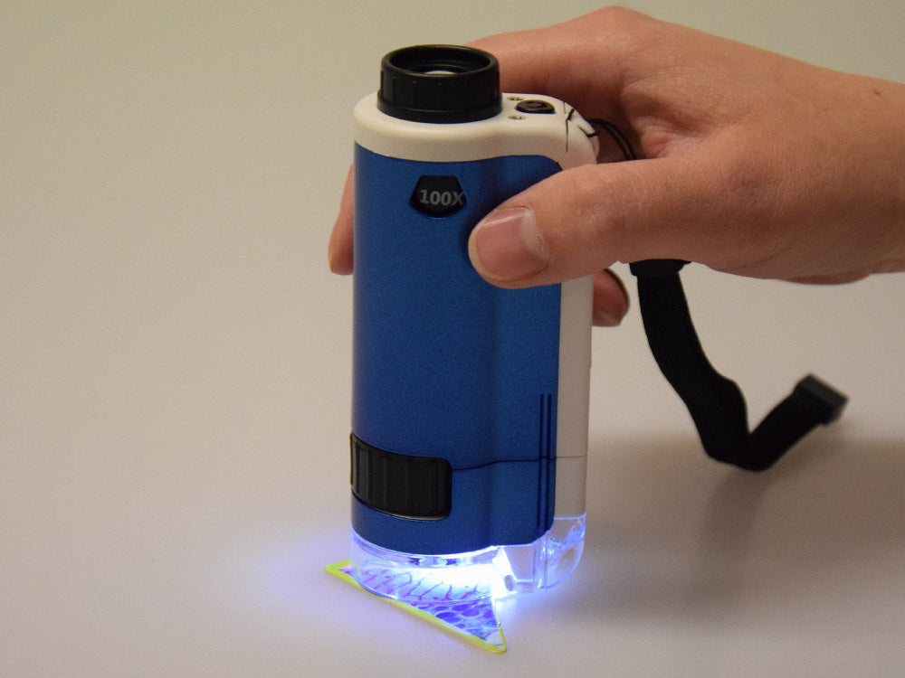 Kišeninis mikroskopas vaikams 100x 250x, mėlynas