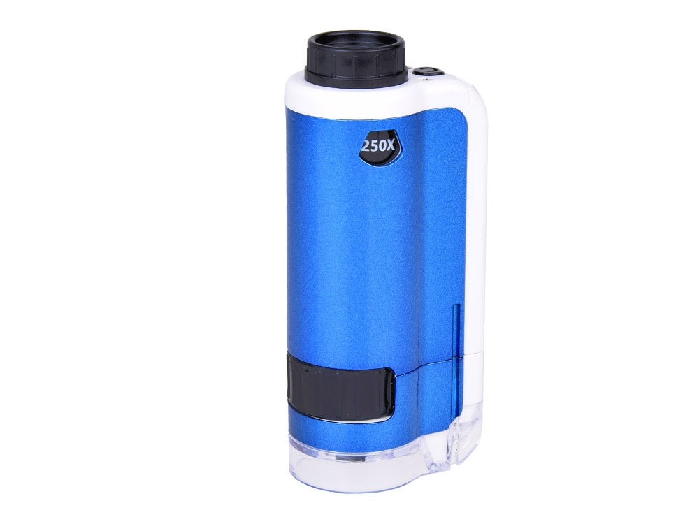 Kišeninis mikroskopas vaikams 100x 250x, mėlynas