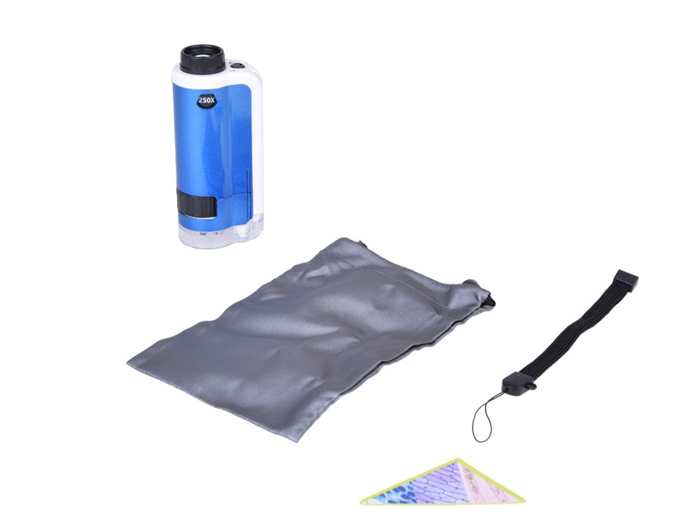 Kišeninis mikroskopas vaikams 100x 250x, mėlynas