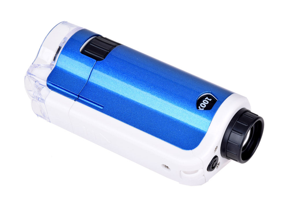 Kišeninis mikroskopas vaikams 100x 250x, mėlynas