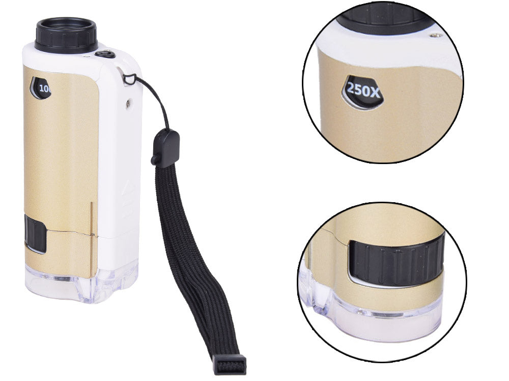Kišeninis mikroskopas vaikams 100x 250x, kreminis