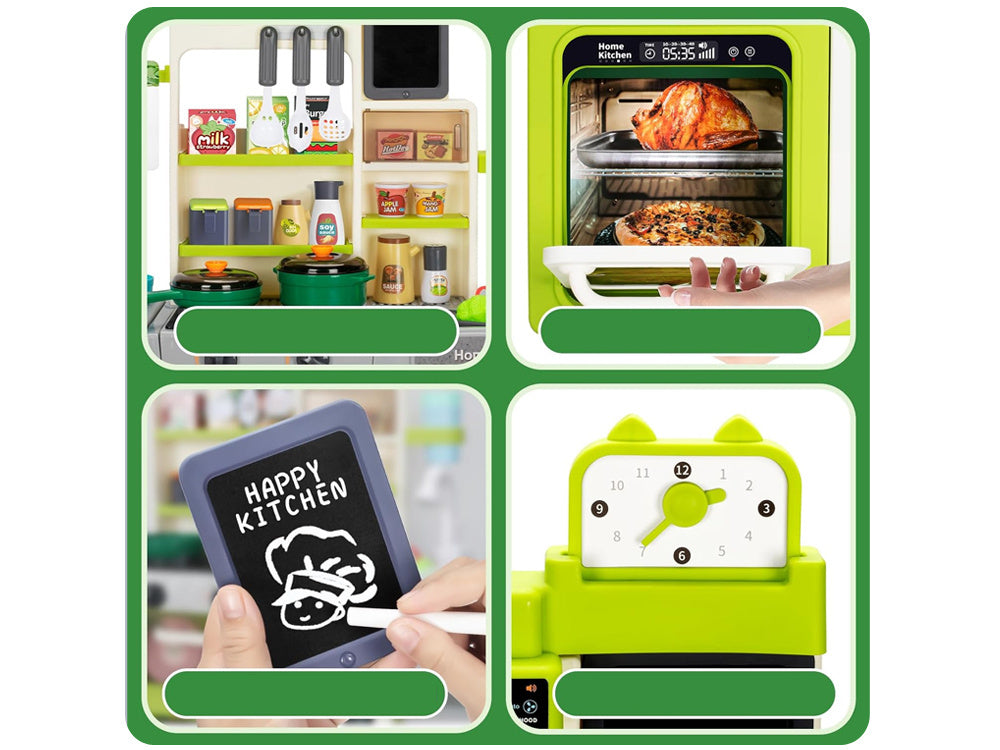 Interaktyvi žaislinė virtuvėlė vaikams su daugybe priedų, žalia